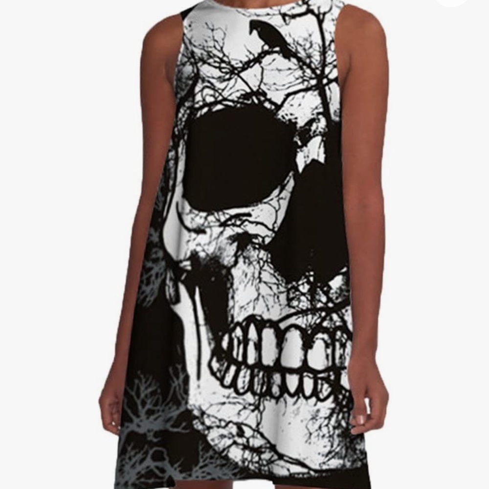 Skull Print-Bathing Suit Material Sleeveless Tank Tunic/Cover-up/Dress-NWT OS